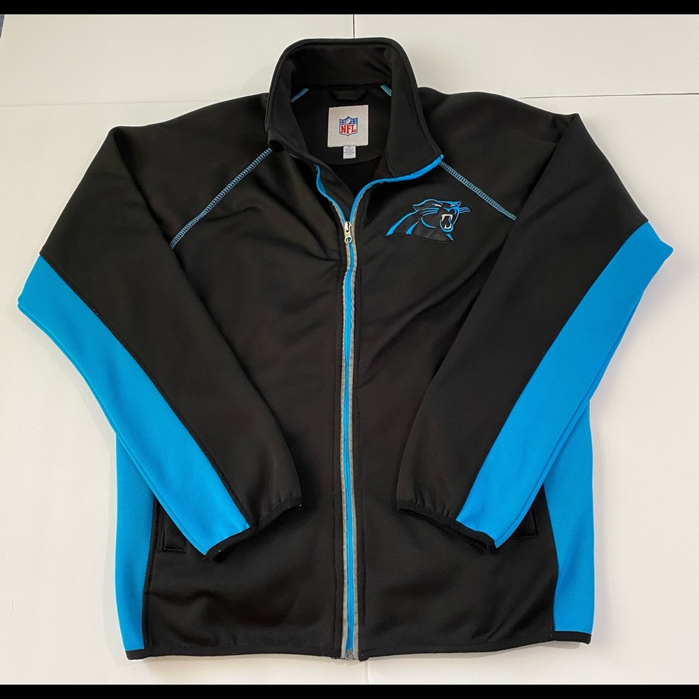 NFL Vintage Logo Carolina Panthers Zip Up Jacket Men's Size Medium Black/Blue